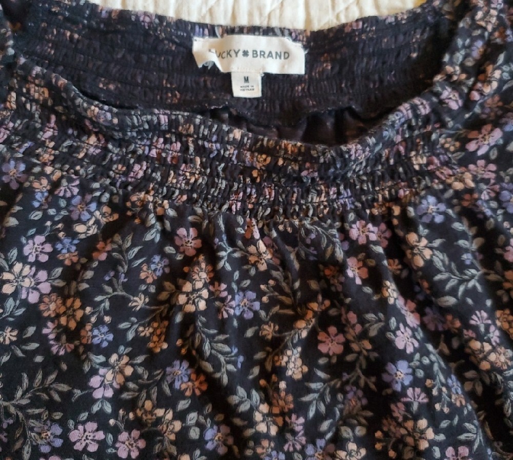 Black Floral Peasant Top - Picture 2 of 5